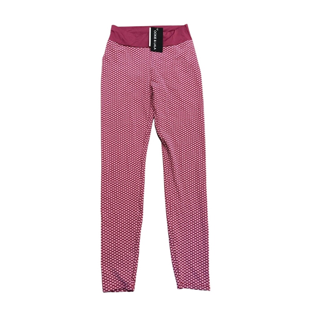 Ookie & Lala Womens Small Pink Honeycomb Textured Scrunch Butt Leggings NWT